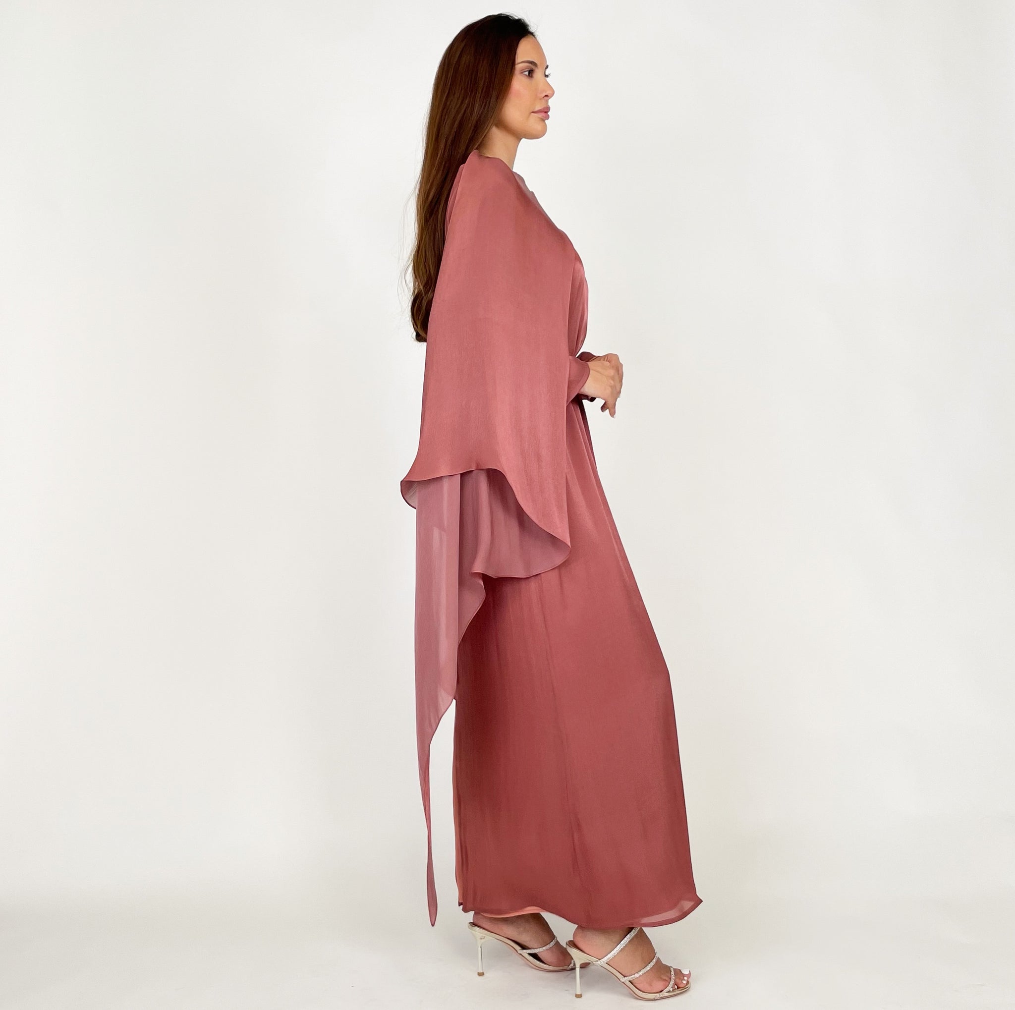 SS24 REEM TERRACOTTA DRAPE SHAWL EVENING DRESS