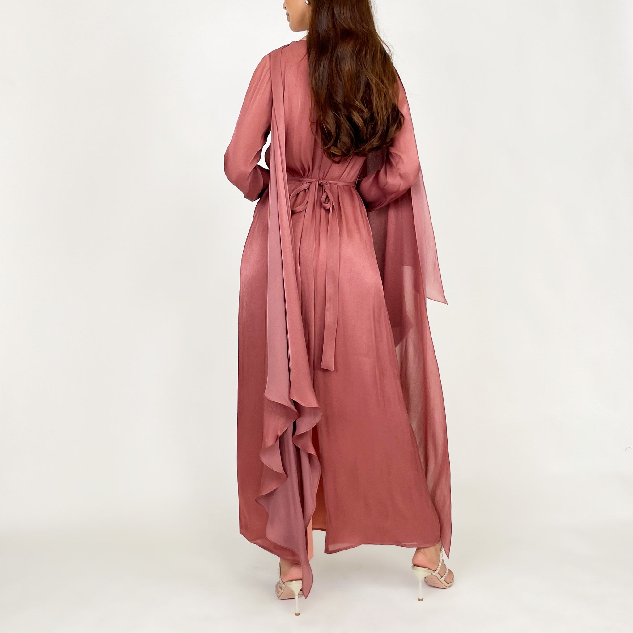 SS24 REEM TERRACOTTA DRAPE SHAWL EVENING DRESS