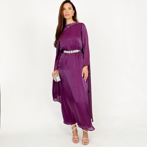 SS24 REEM VIOLET ORGANZA DRAPE SHAWL STYLE DRESS