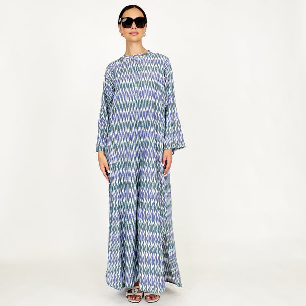 SS24 IKAT COLLARLESS KAFTAN DRESS