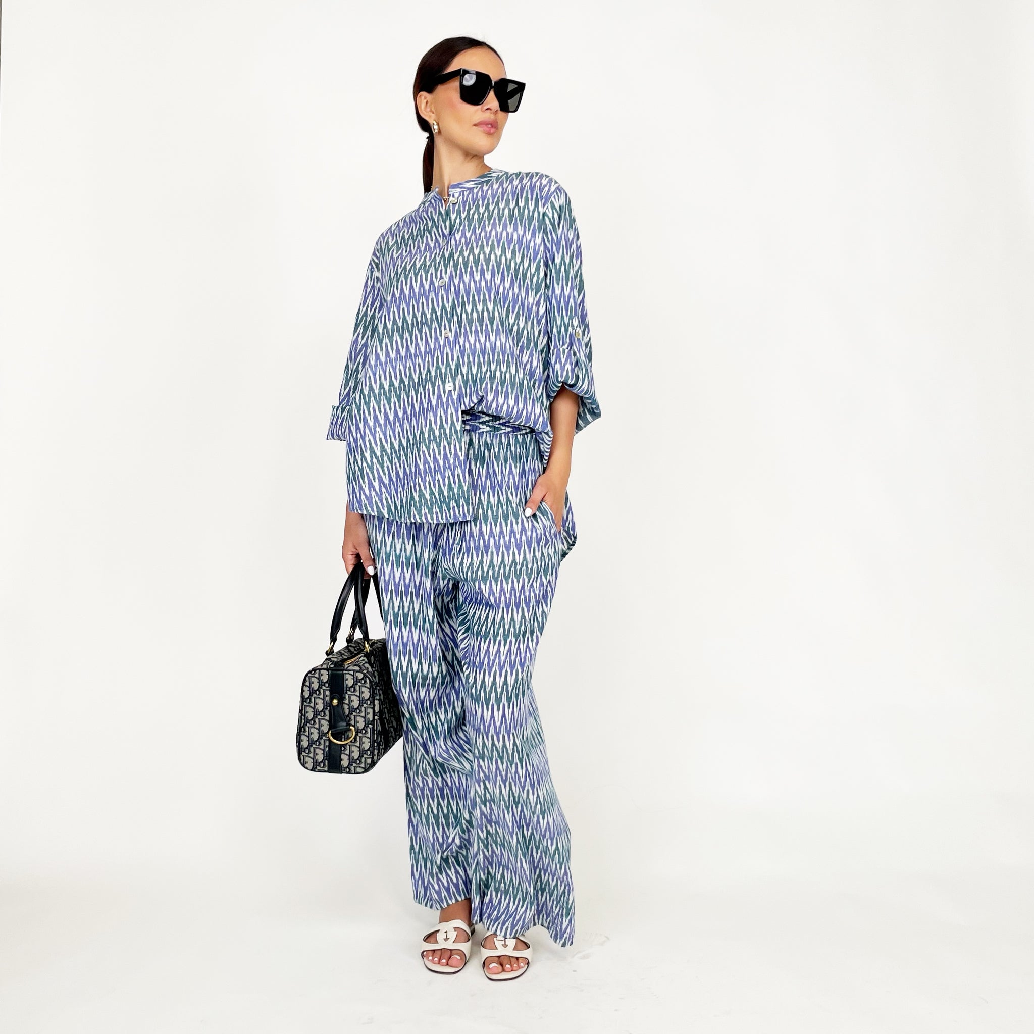 SS24 IKAT BLUE LINEN TROUSER SET