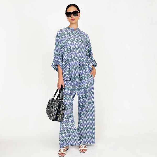 SS24 IKAT BLUE LINEN TROUSER SET