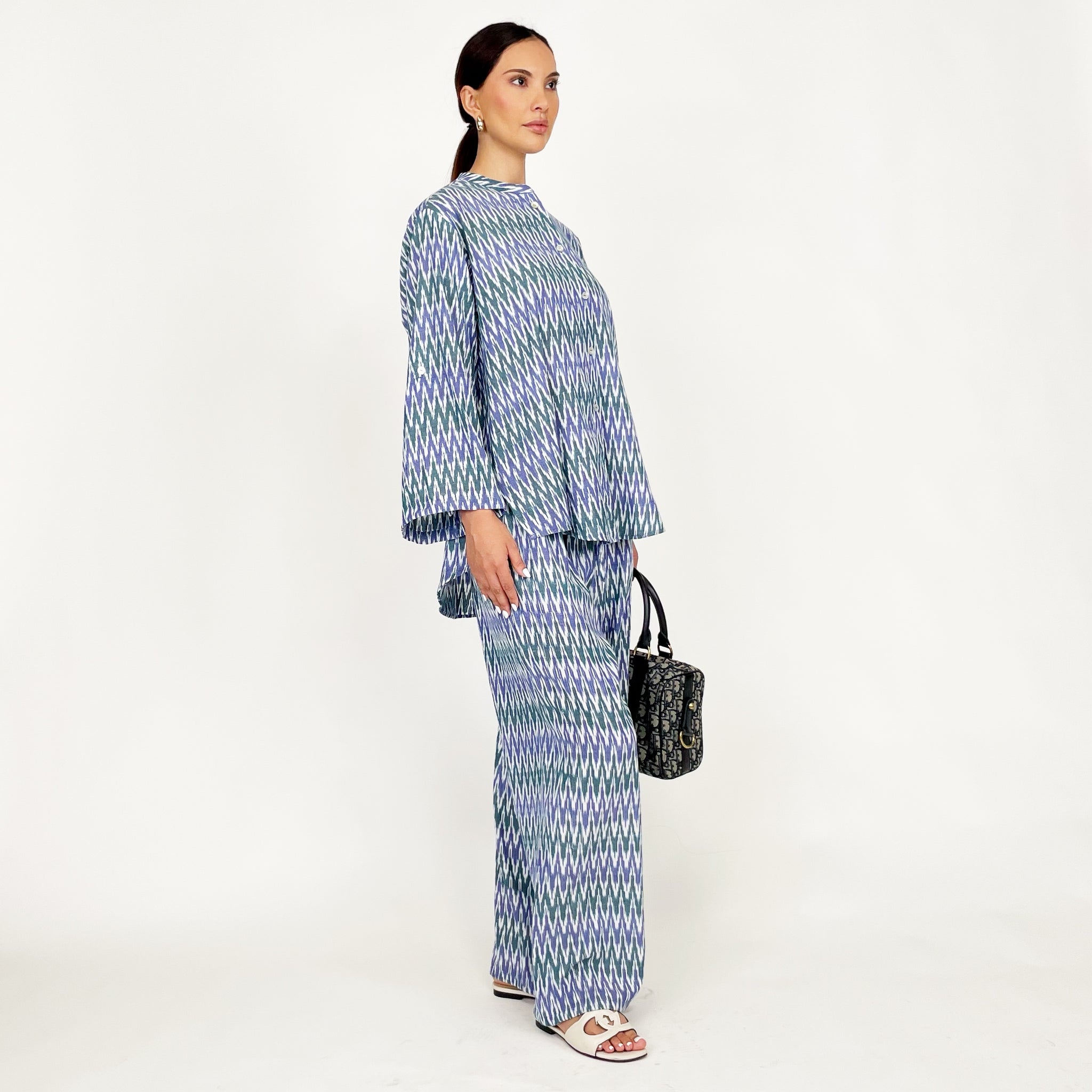 SS24 IKAT BLUE LINEN TROUSER SET