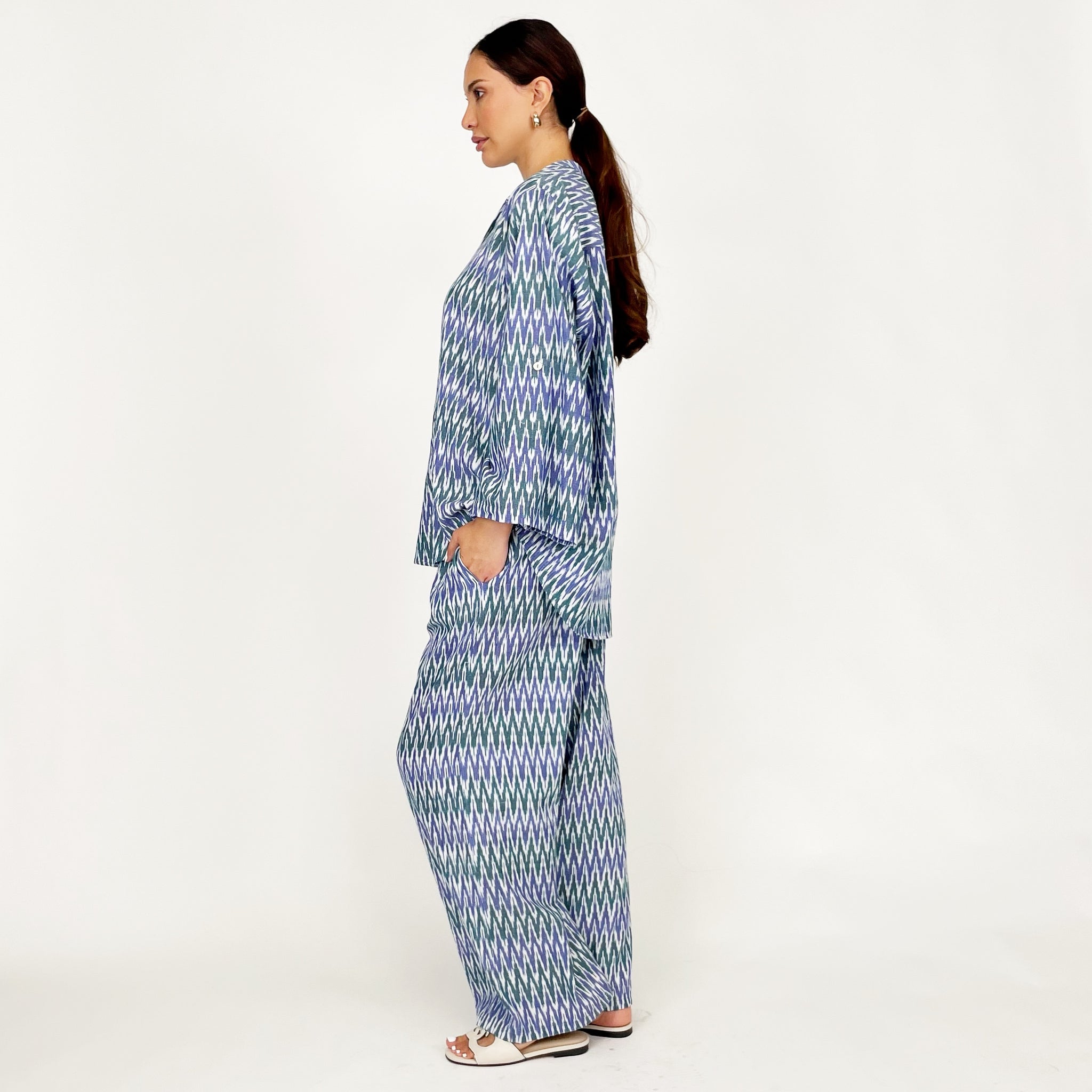 SS24 IKAT BLUE LINEN TROUSER SET