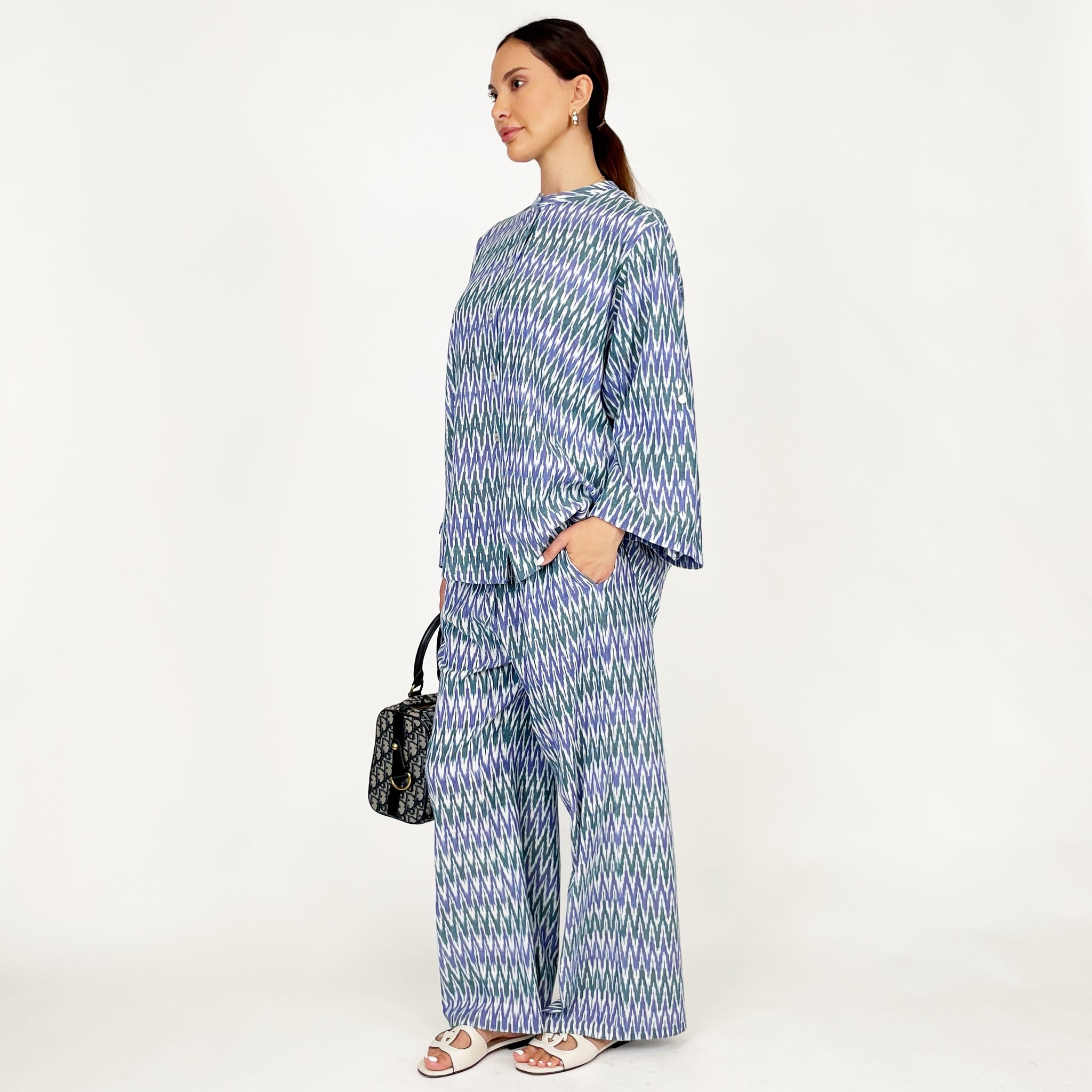 SS24 IKAT BLUE LINEN TROUSER SET