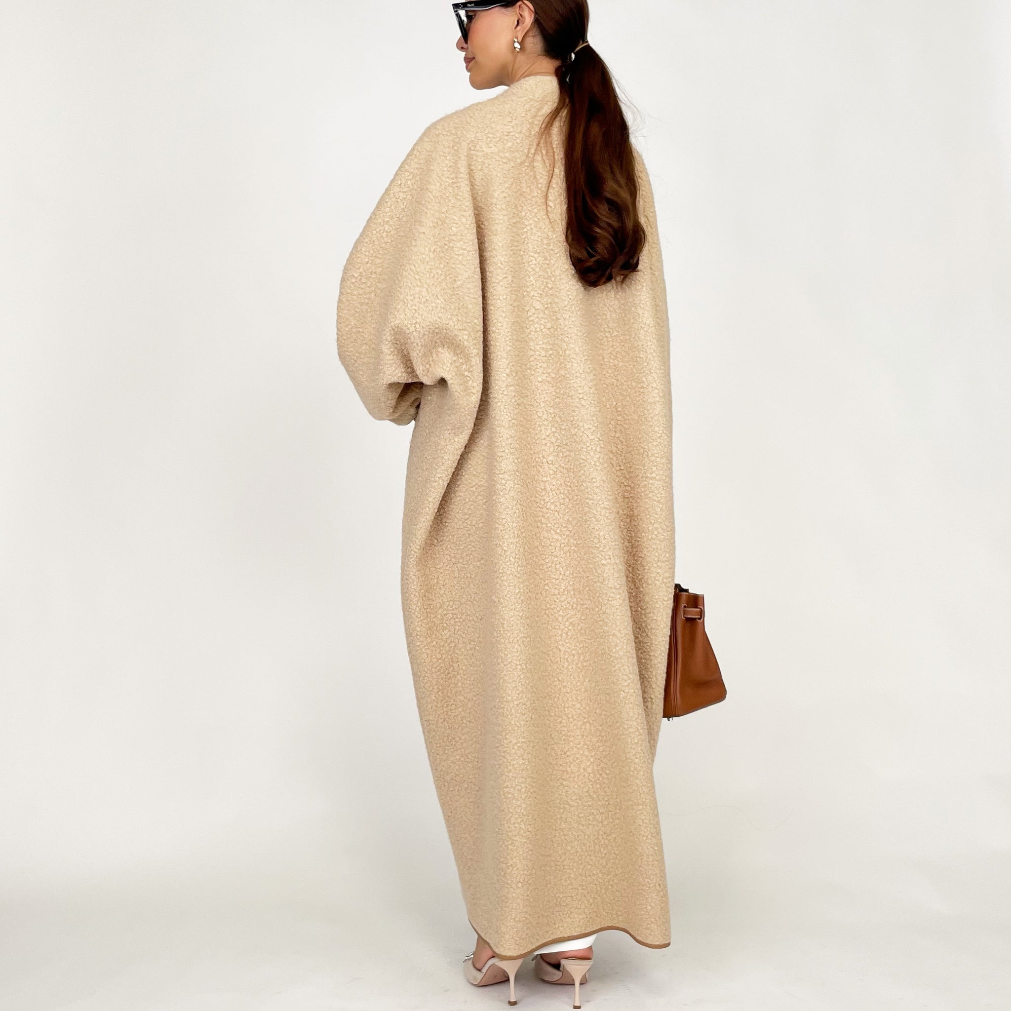 AW24 BEIGE HIGH NECK BLANKET ABAYA OVERCOAT