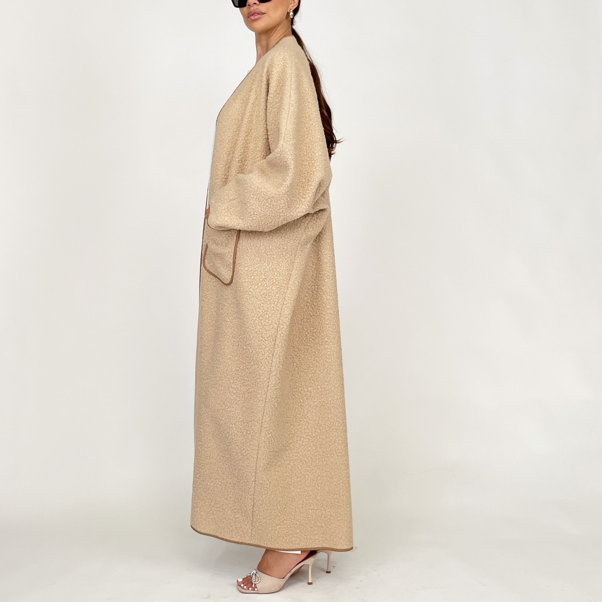 AW24 BEIGE HIGH NECK BLANKET ABAYA OVERCOAT