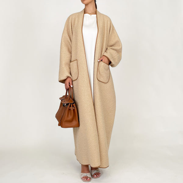 AW24 BEIGE HIGH NECK BLANKET ABAYA OVERCOAT