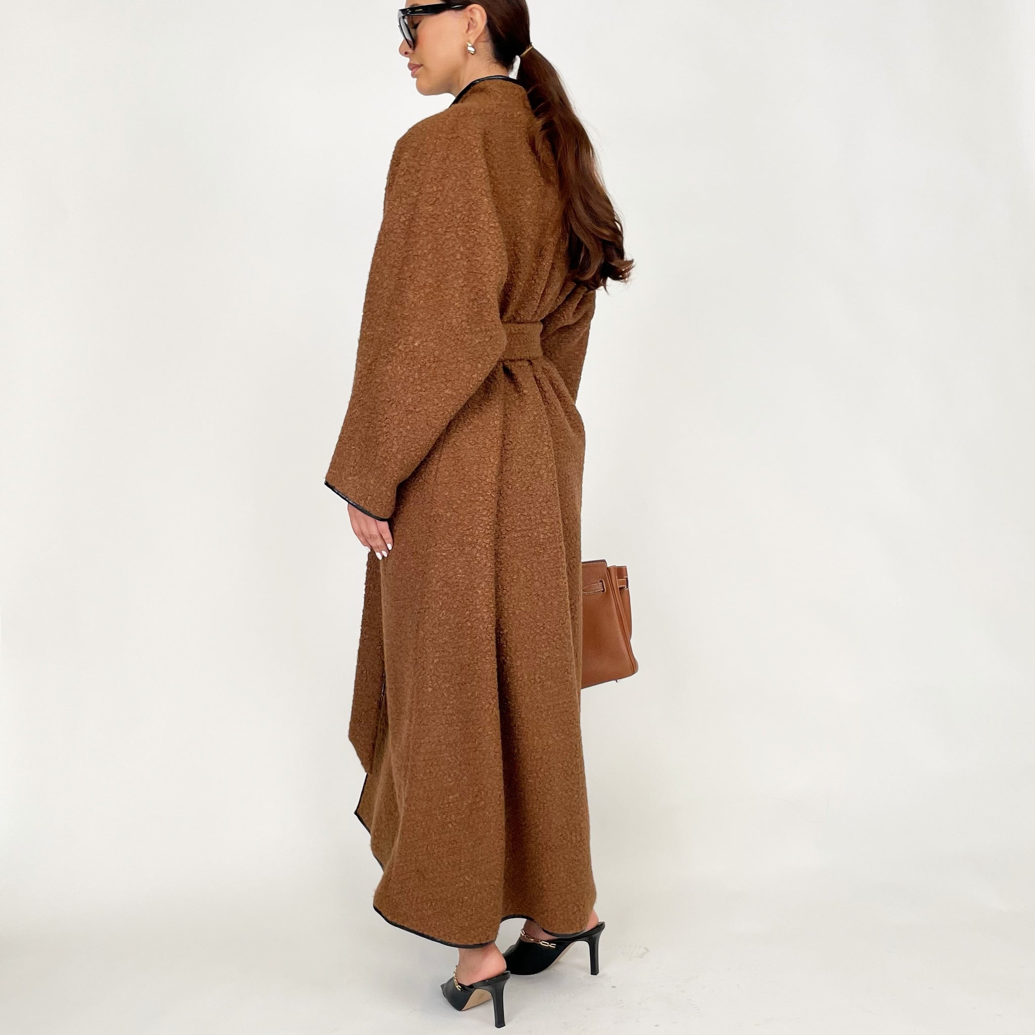 AW24 BROWN REVERSE COLLAR BLANKET ABAYA OVERCOAT