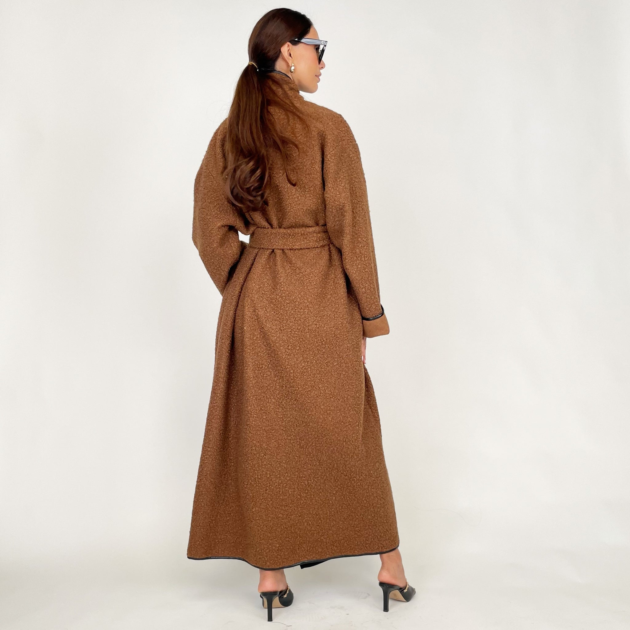 AW24 BROWN REVERSE COLLAR BLANKET ABAYA OVERCOAT