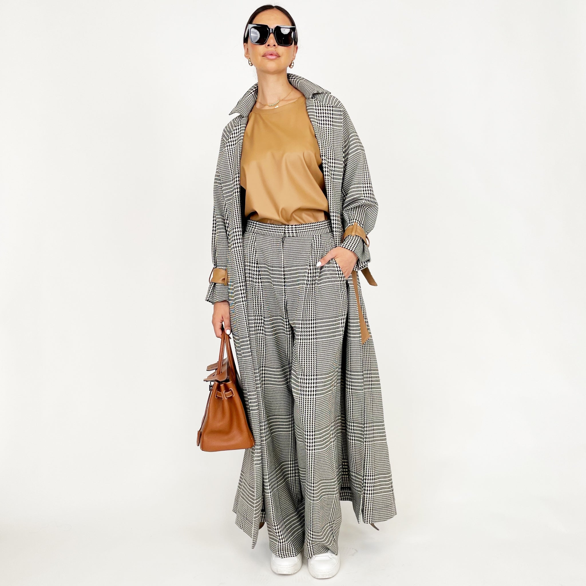 AW24 PRINCE OF WALES CHECK TWILL WOOL TRENCH ABAYA SET