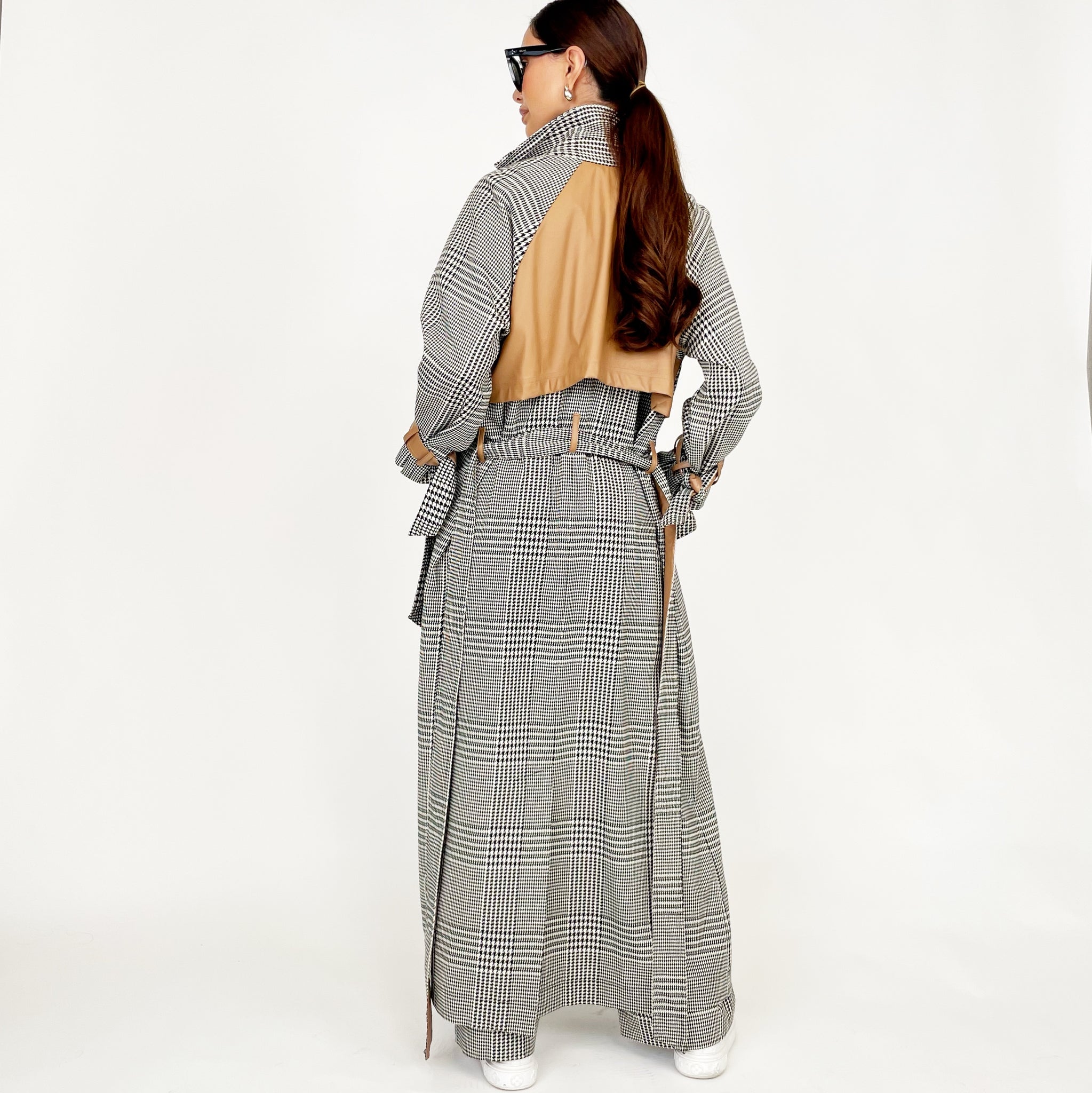 AW24 PRINCE OF WALES CHECK TWILL WOOL TRENCH ABAYA SET