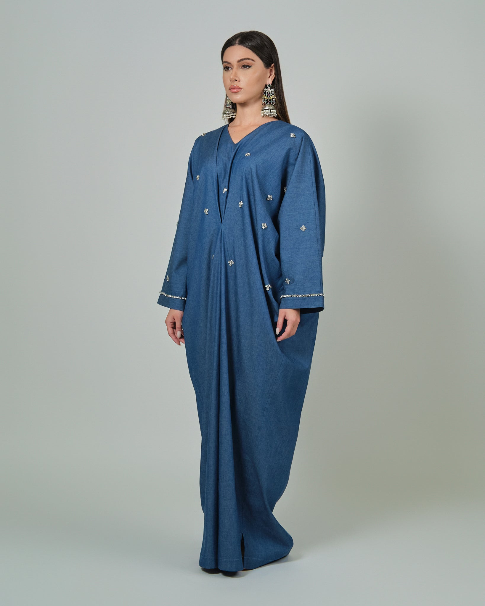 RAM25 JAMILA DENIM KAFTAN WITH CRYSTALS