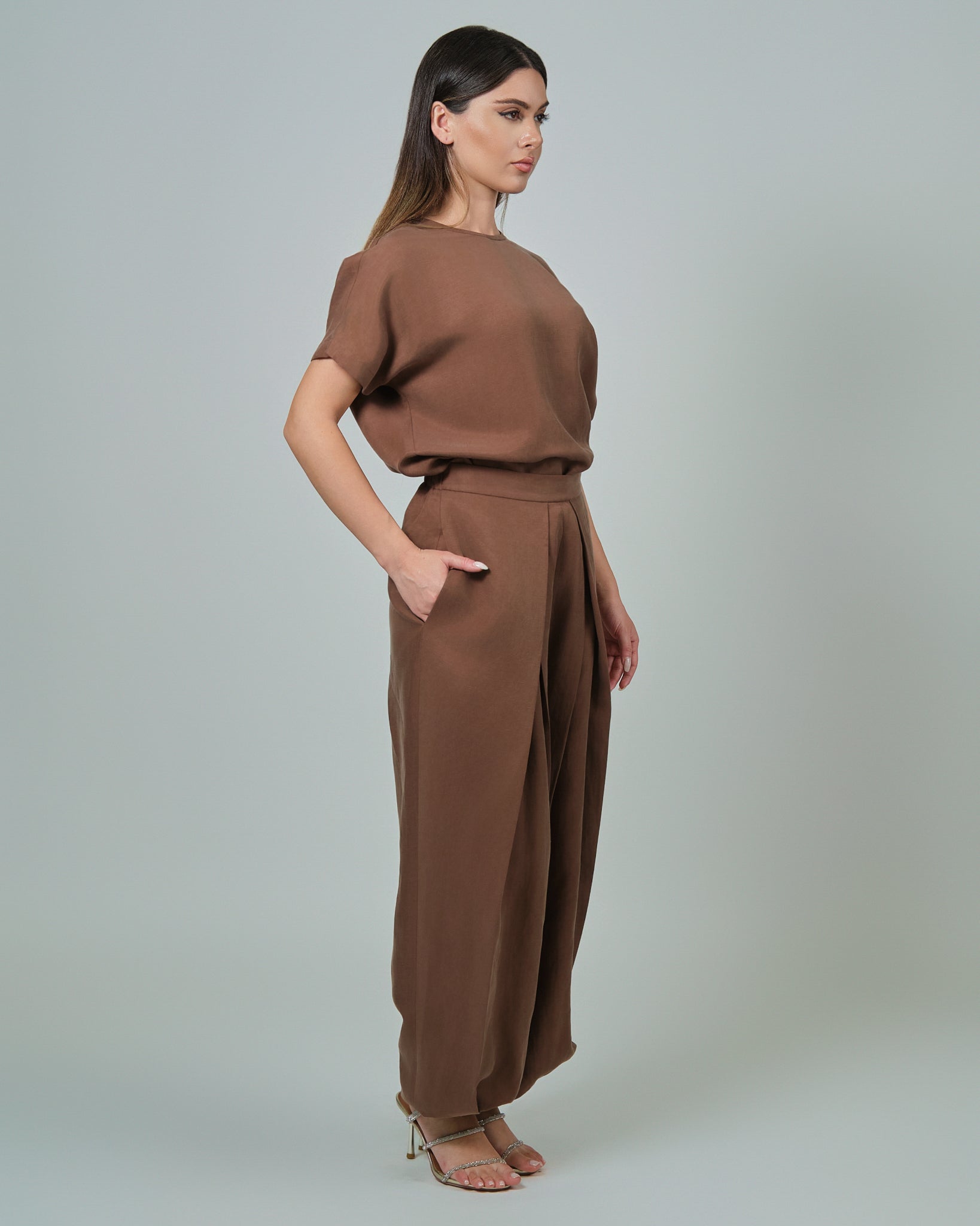 RAM25 BROWN LINEN TOP & TROUSER