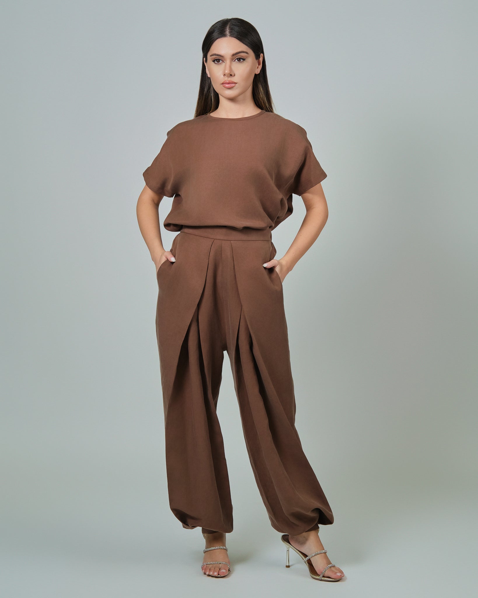 RAM25 BROWN LINEN ABAYA SET