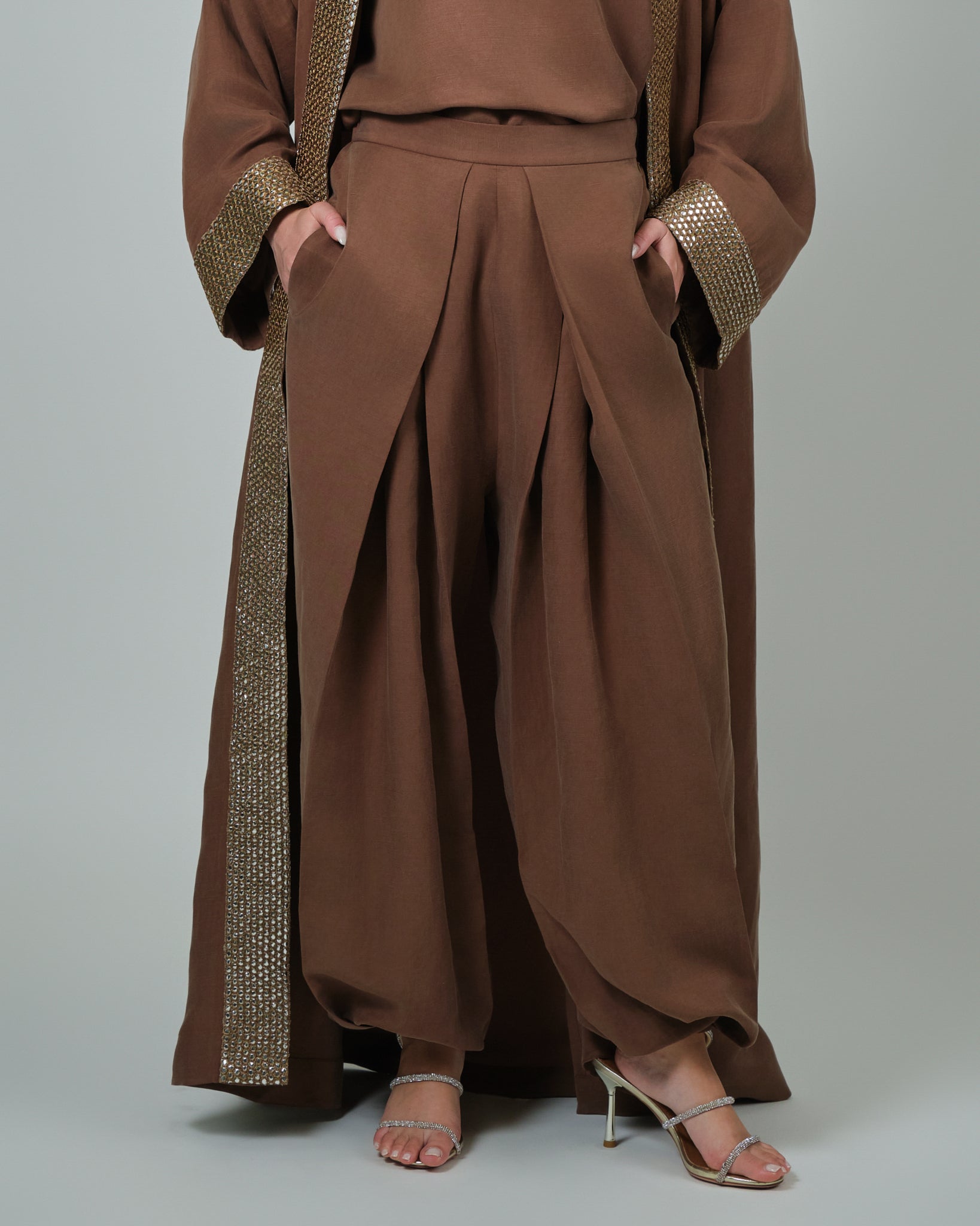 RAM25 BROWN LINEN ABAYA SET