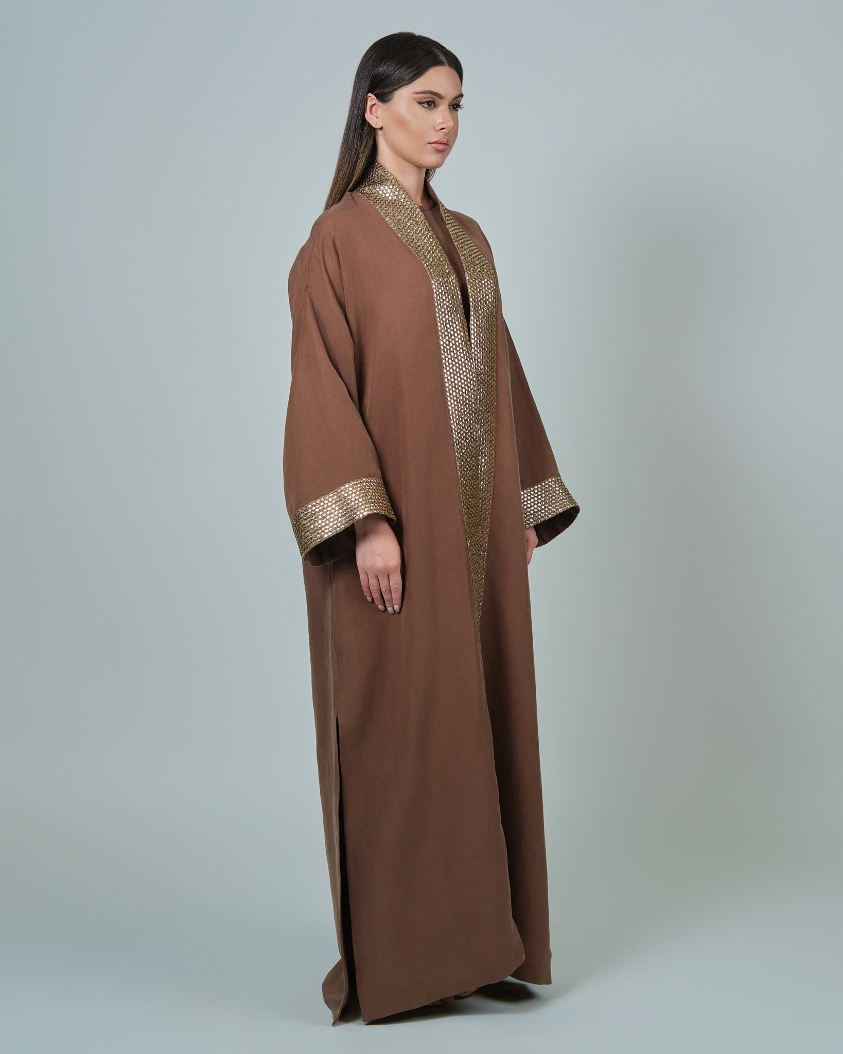 RAM25 BROWN LINEN ABAYA SET