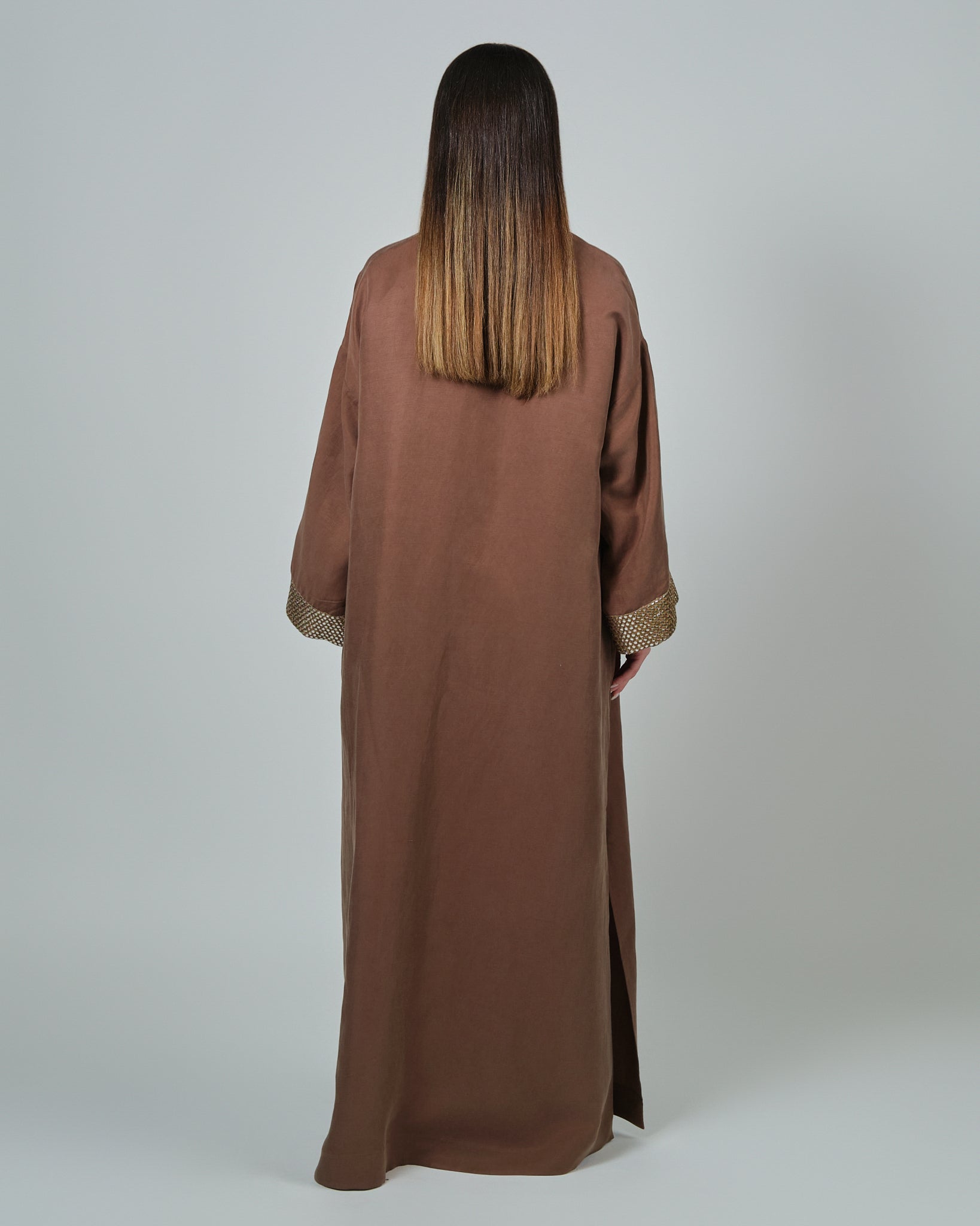 RAM25 BROWN LINEN ABAYA SET