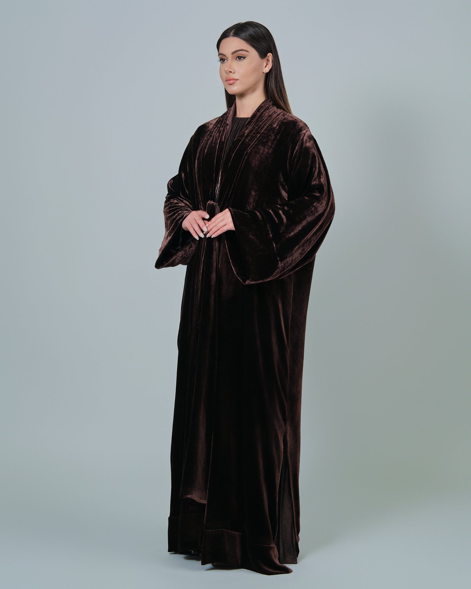 RAM25 SIGNATURE BROWN VELVET KNOT ABAYA