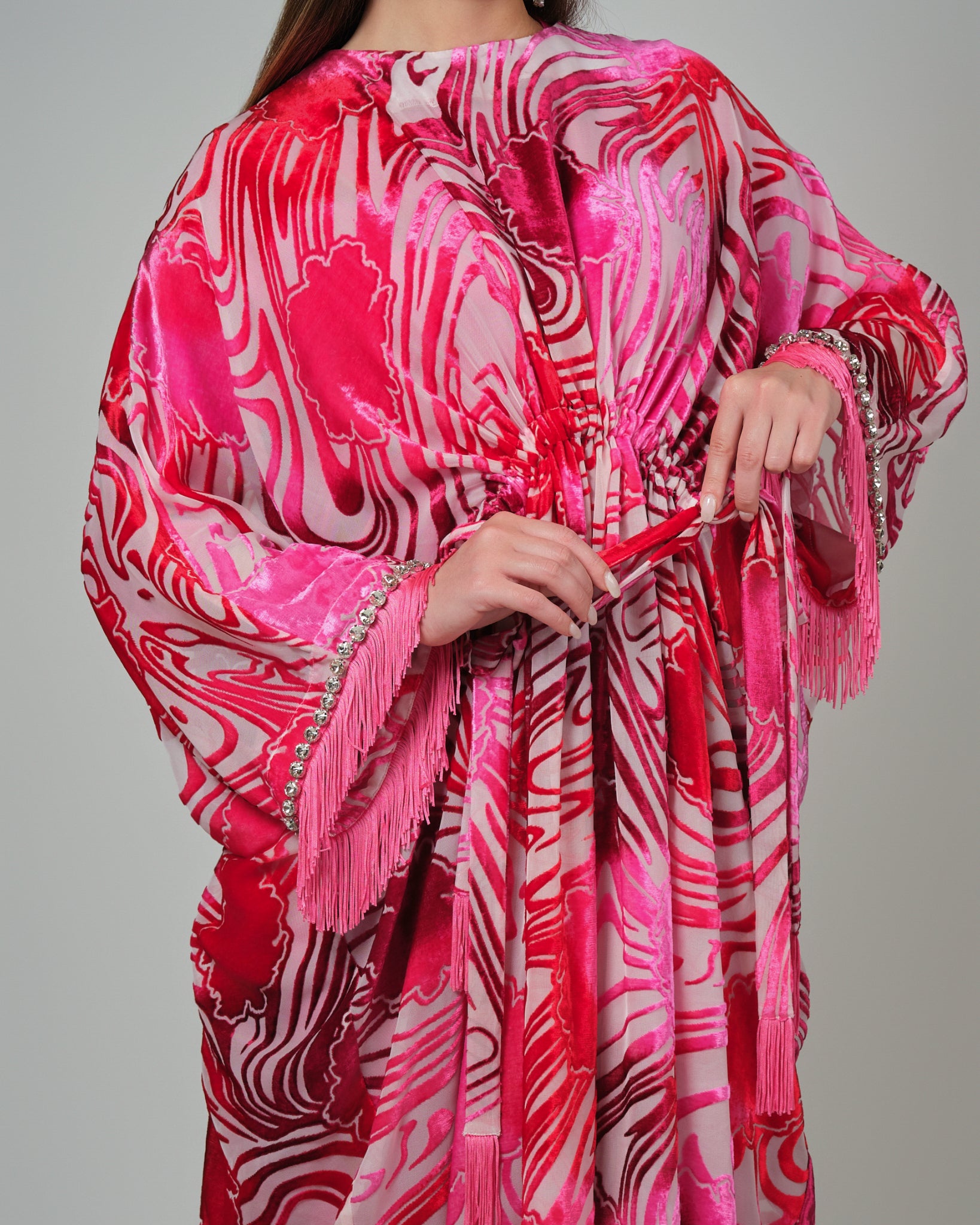 RAM25 ELISE FUCHSIA PINK DEVORÉ KAFTAN