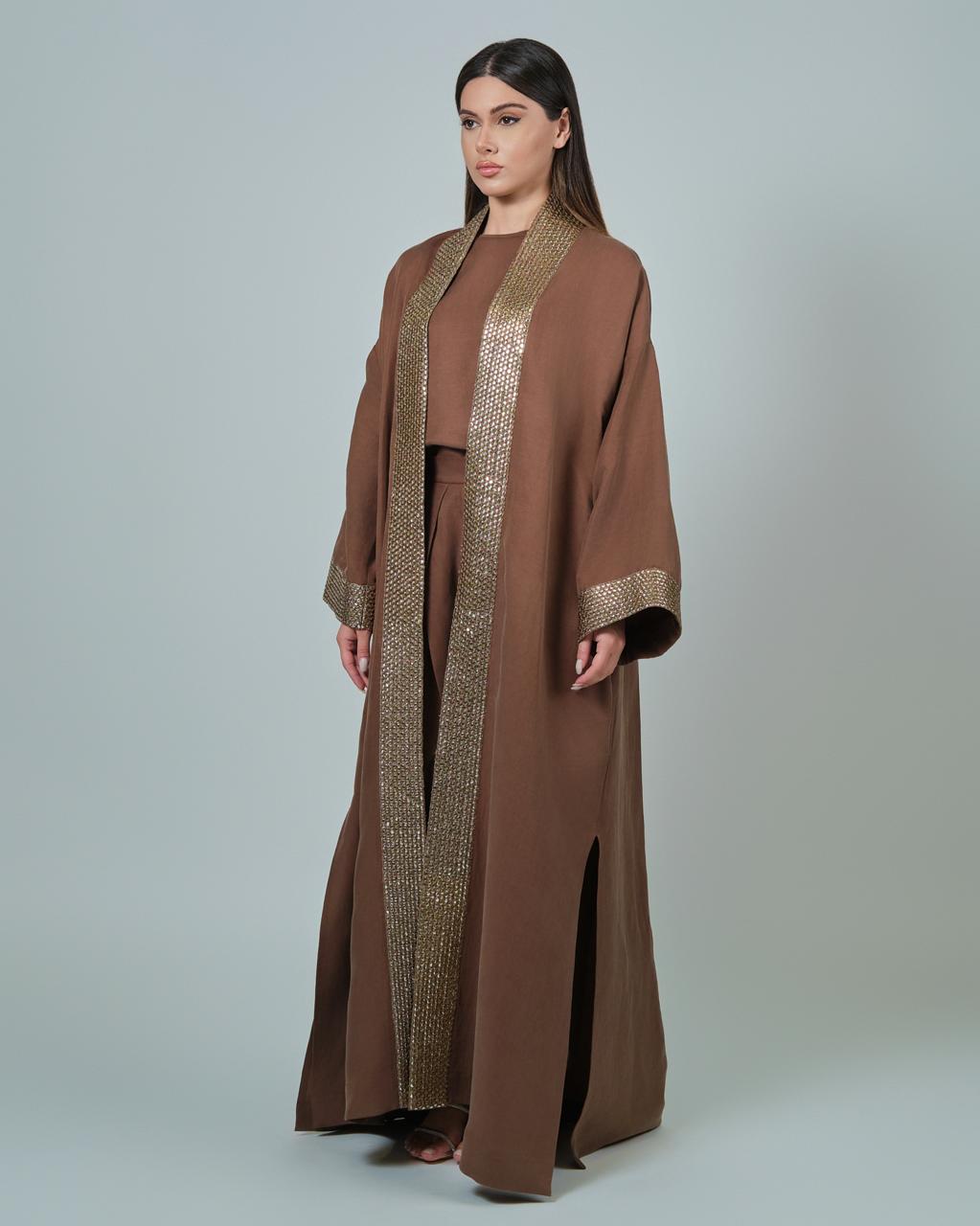 RAM25 BROWN LINEN ABAYA SET