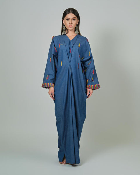 RAM25 JAMILA DENIM KAFTAN WITH FRINGES