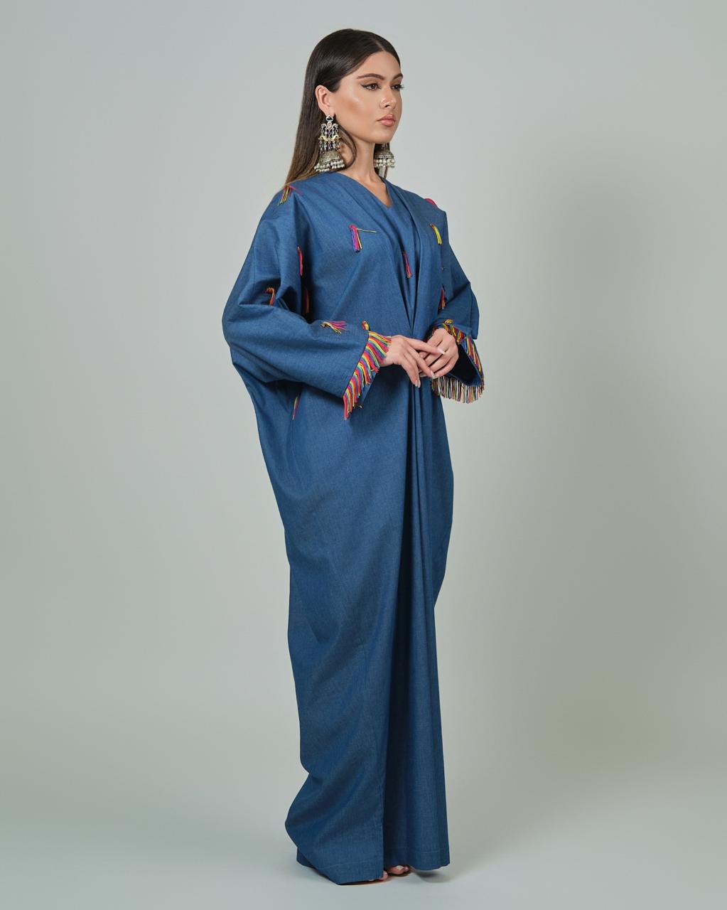 RAM25 JAMILA DENIM KAFTAN WITH FRINGES