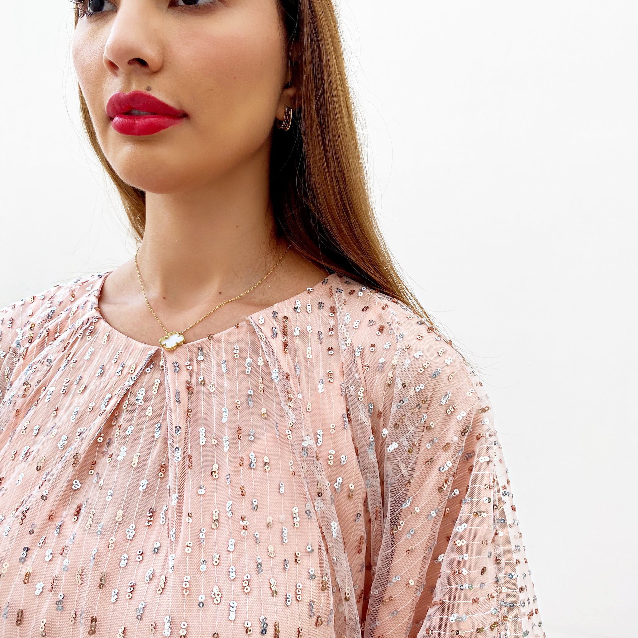 RAM21  SAMEERA PALE PEACH TULLE & SEQUINS KAFTAN