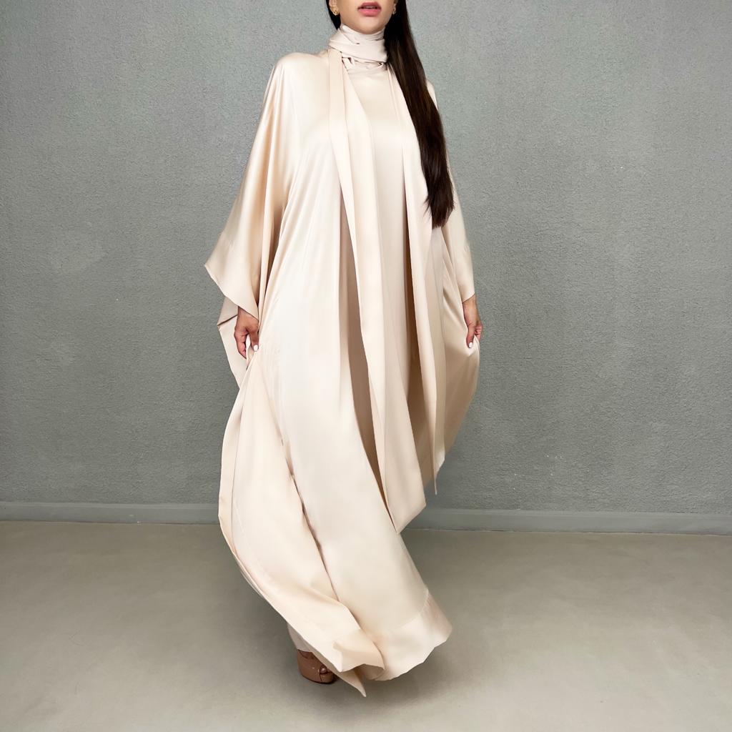 SS22 BEIGE SILK SATIN KAFTAN